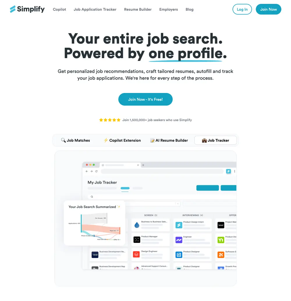 Simplify job board platform screenshot showing job search interface