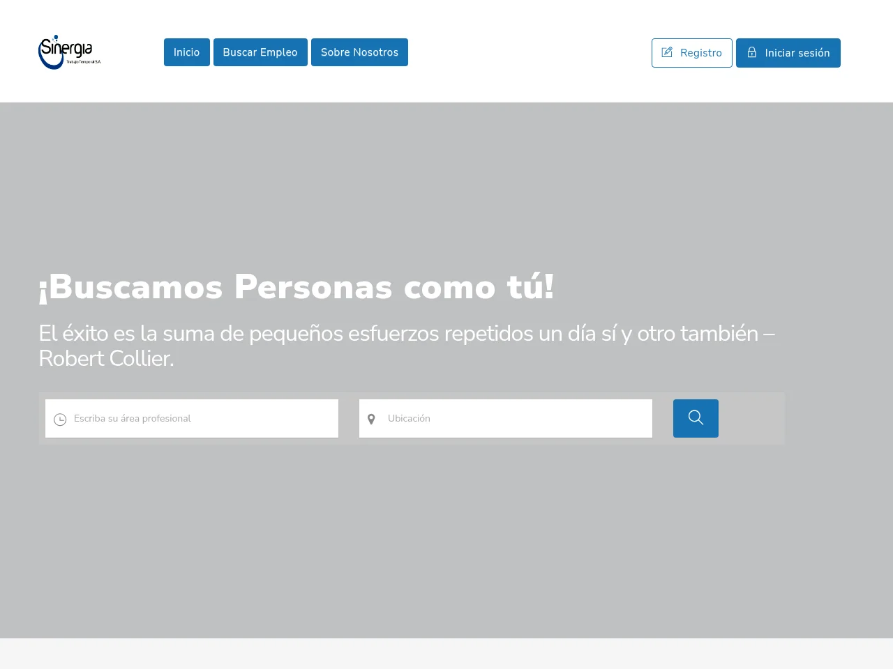SINERGIA job board platform screenshot showing job search interface