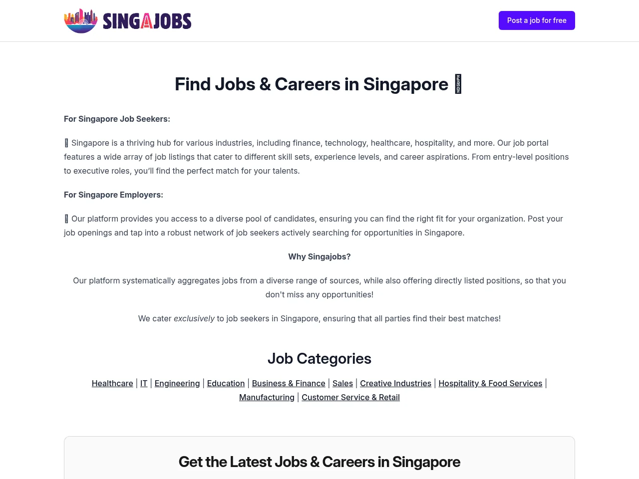 Singajobs website screenshot