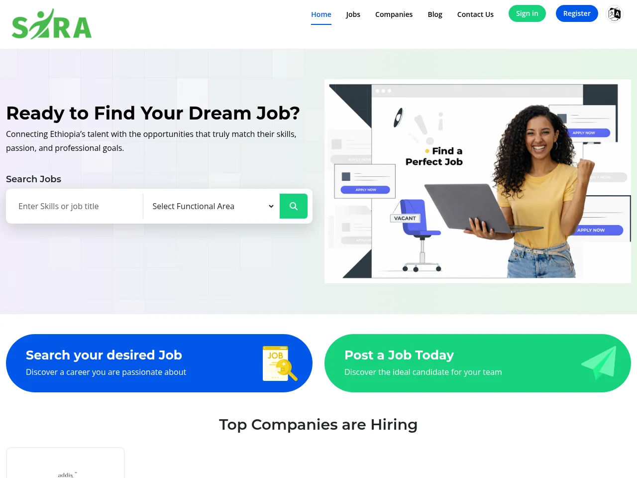 Sira job board platform screenshot showing job search interface