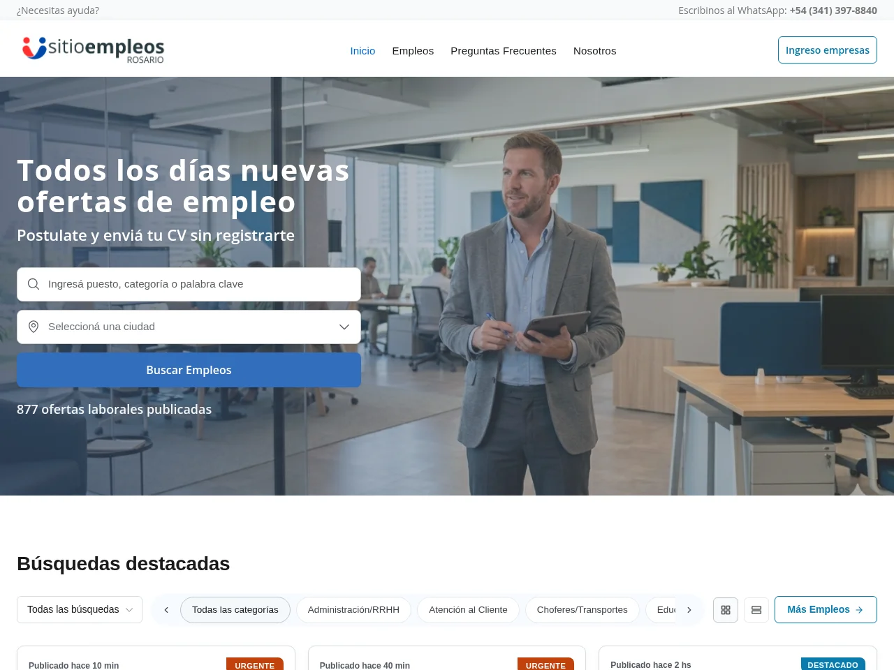 Sitio Empleos Rosario job board platform screenshot showing job search interface