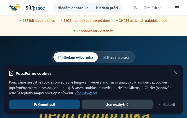 Síť práce screenshot Síť práce job board platform screenshot showing job search interface