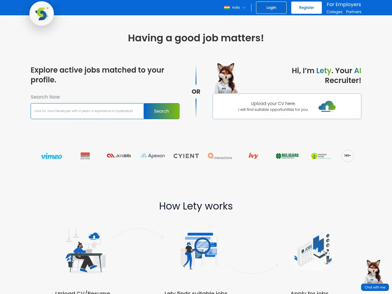Skillety job board platform screenshot showing job search interface