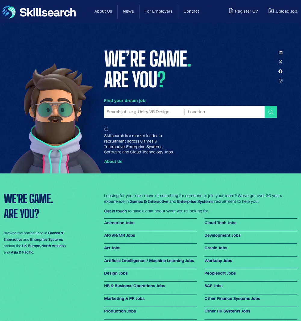 Skillsearch job board platform screenshot showing job search interface