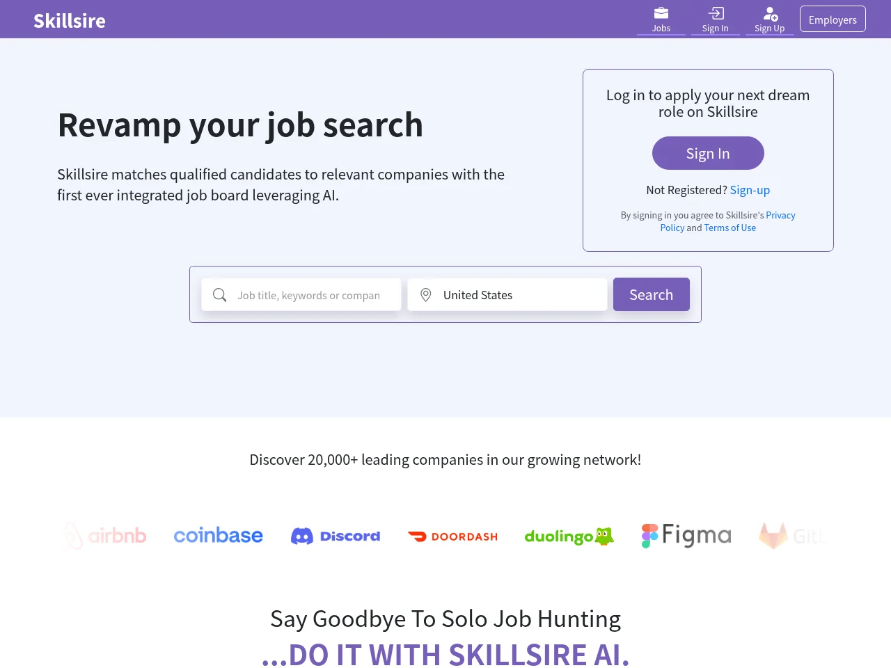 Skillsire screenshot Skillsire job board platform screenshot showing job search interface