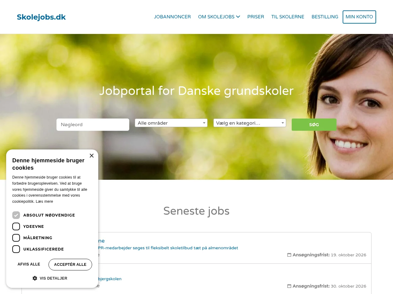 Skolejobs.dk job board platform screenshot showing job search interface
