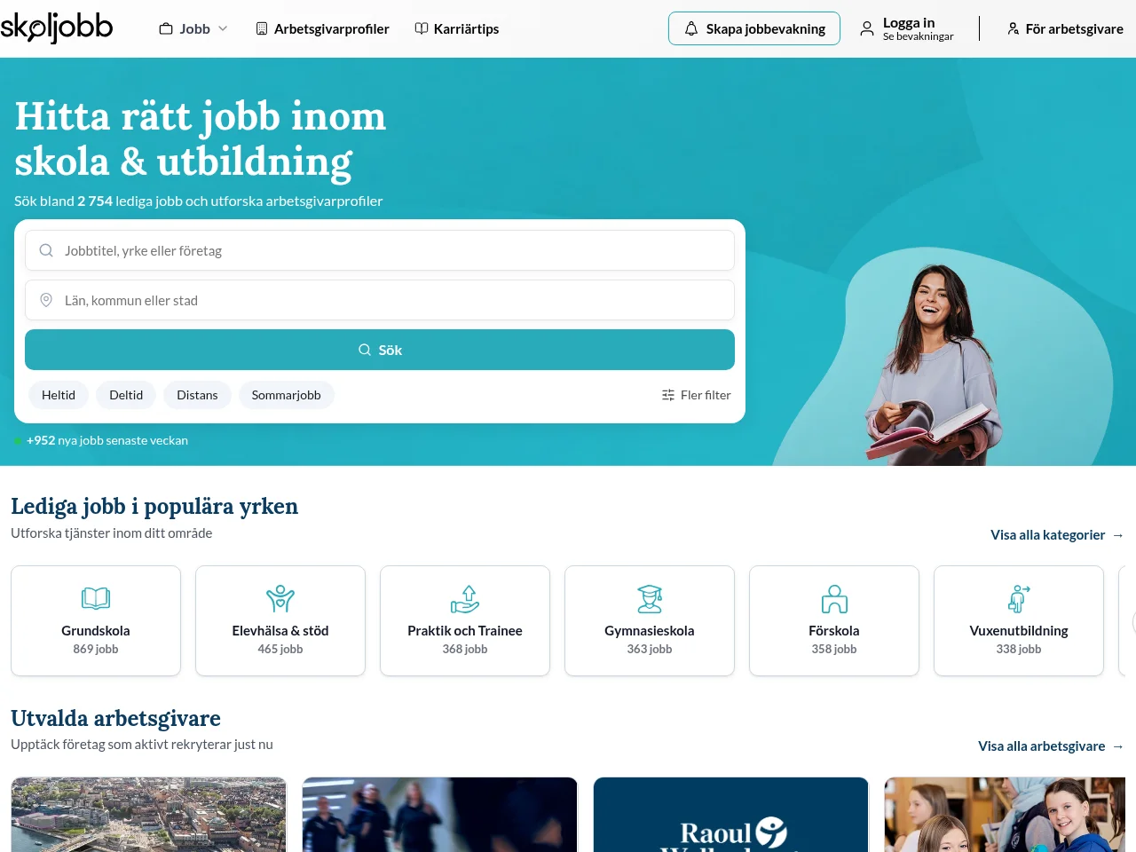 Skoljobb job board platform screenshot showing job search interface