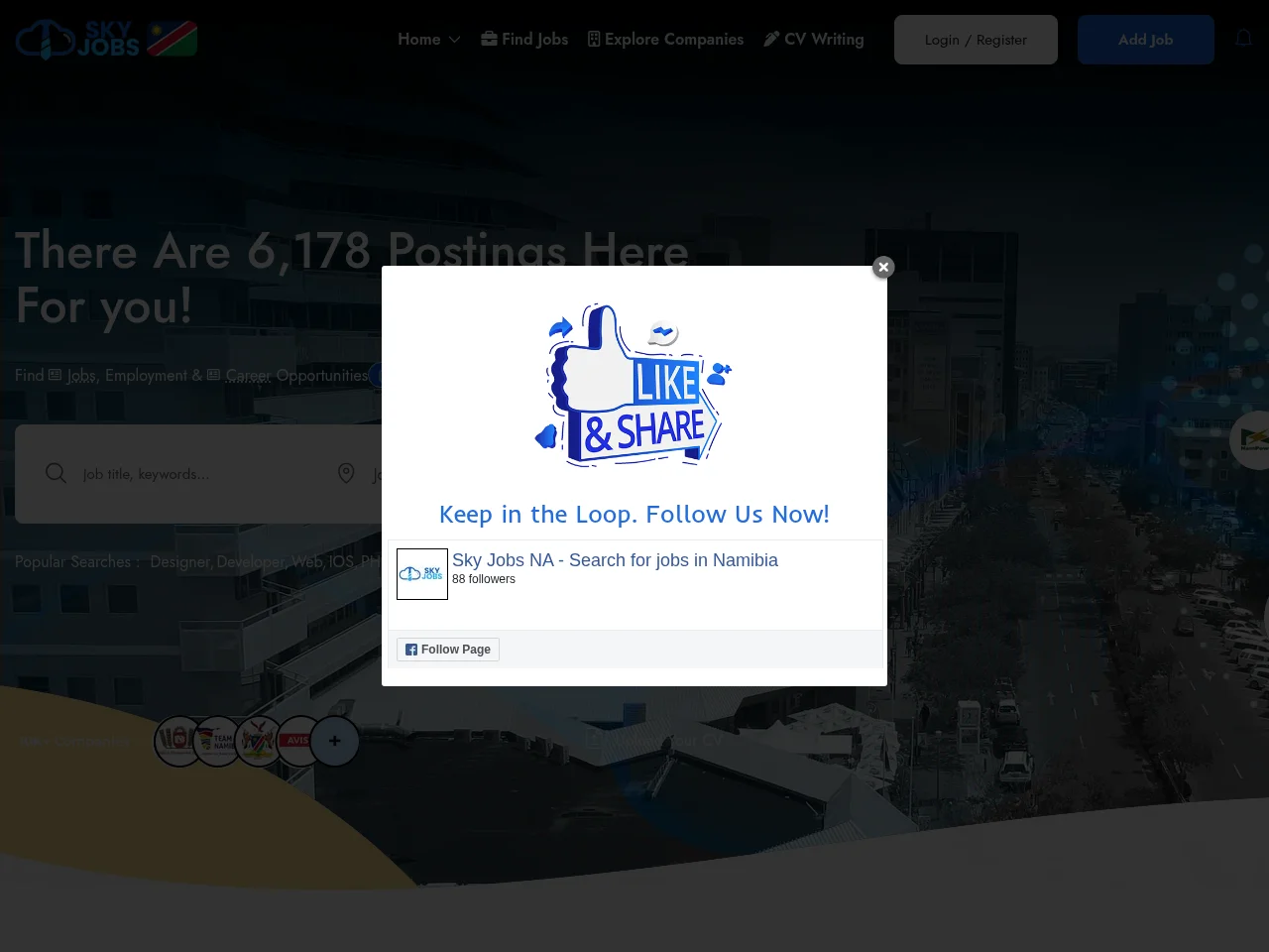 Sky Jobs Namibia screenshot Sky Jobs Namibia job board platform screenshot showing job search interface