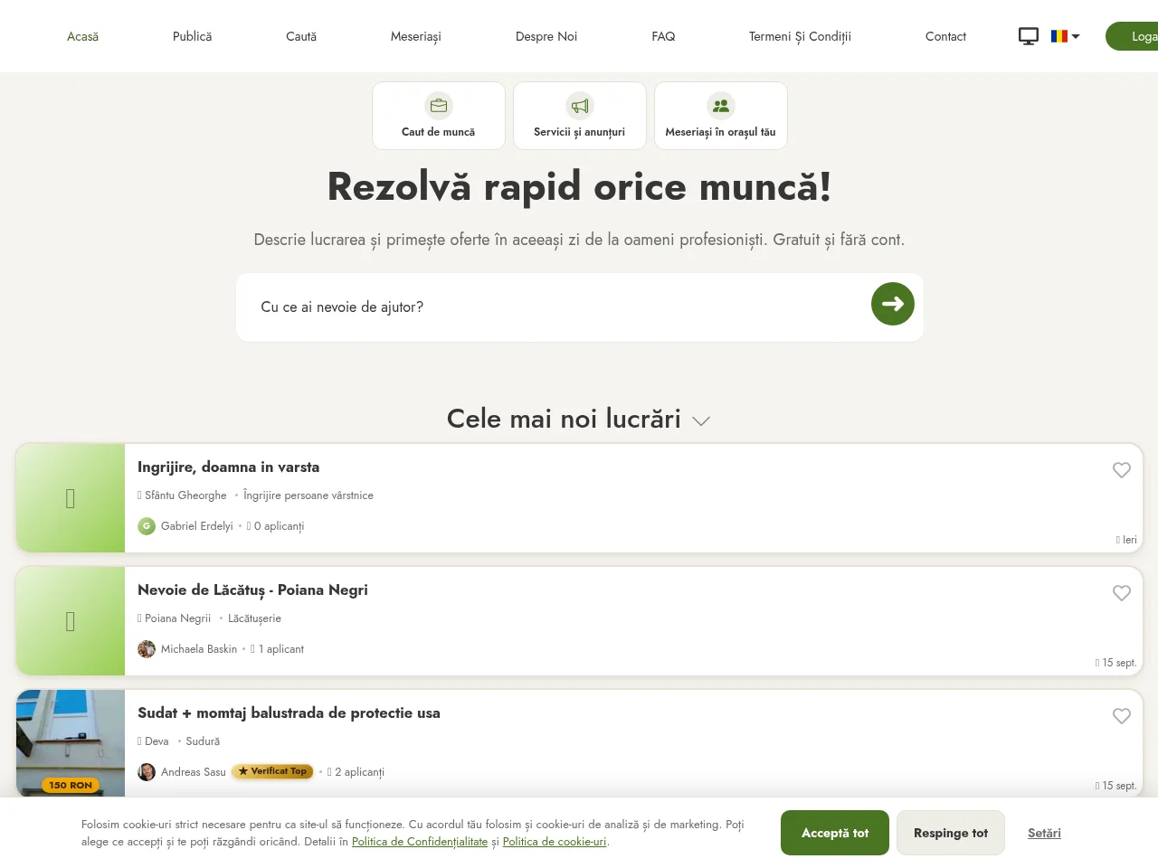 Small Jobs job board platform screenshot showing job search interface