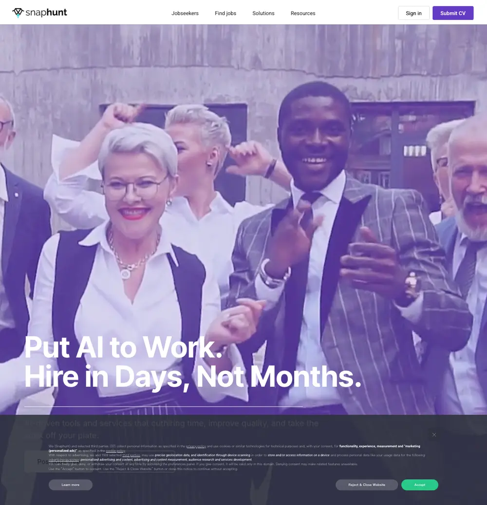 Snaphunt job board platform screenshot showing job search interface