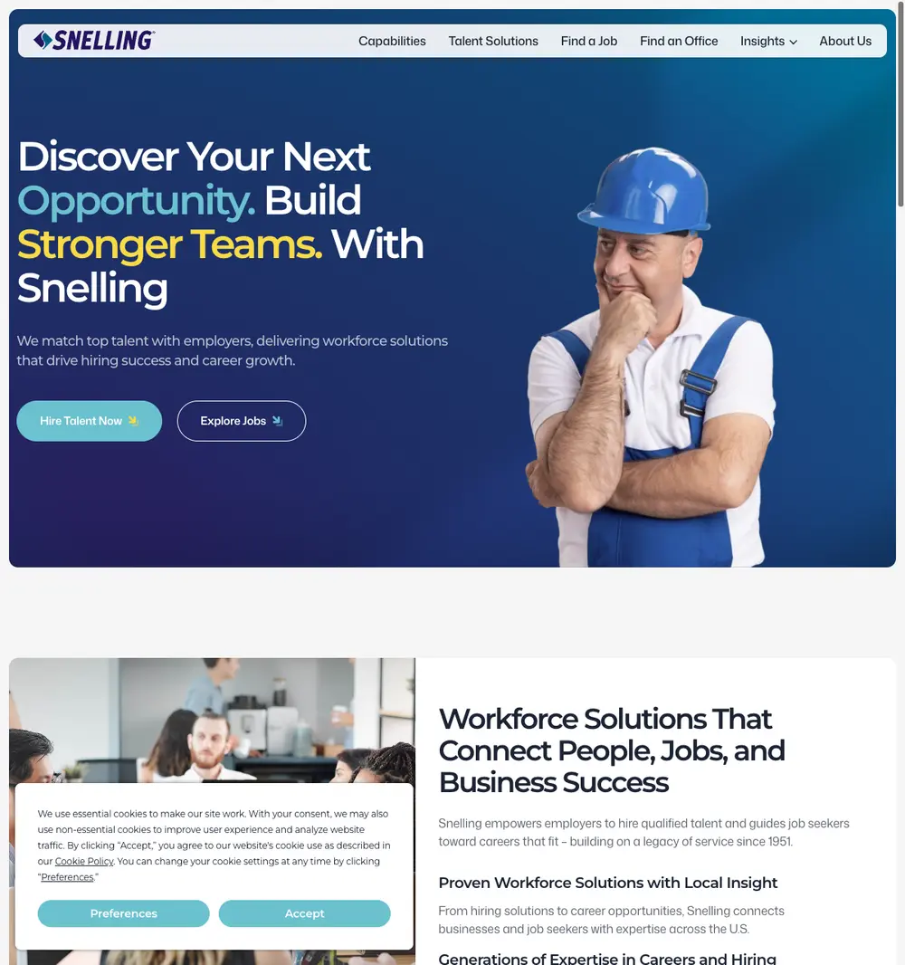 Snelling Staffing & Recruiting – Workforce Solutions job board platform screenshot showing job search interface