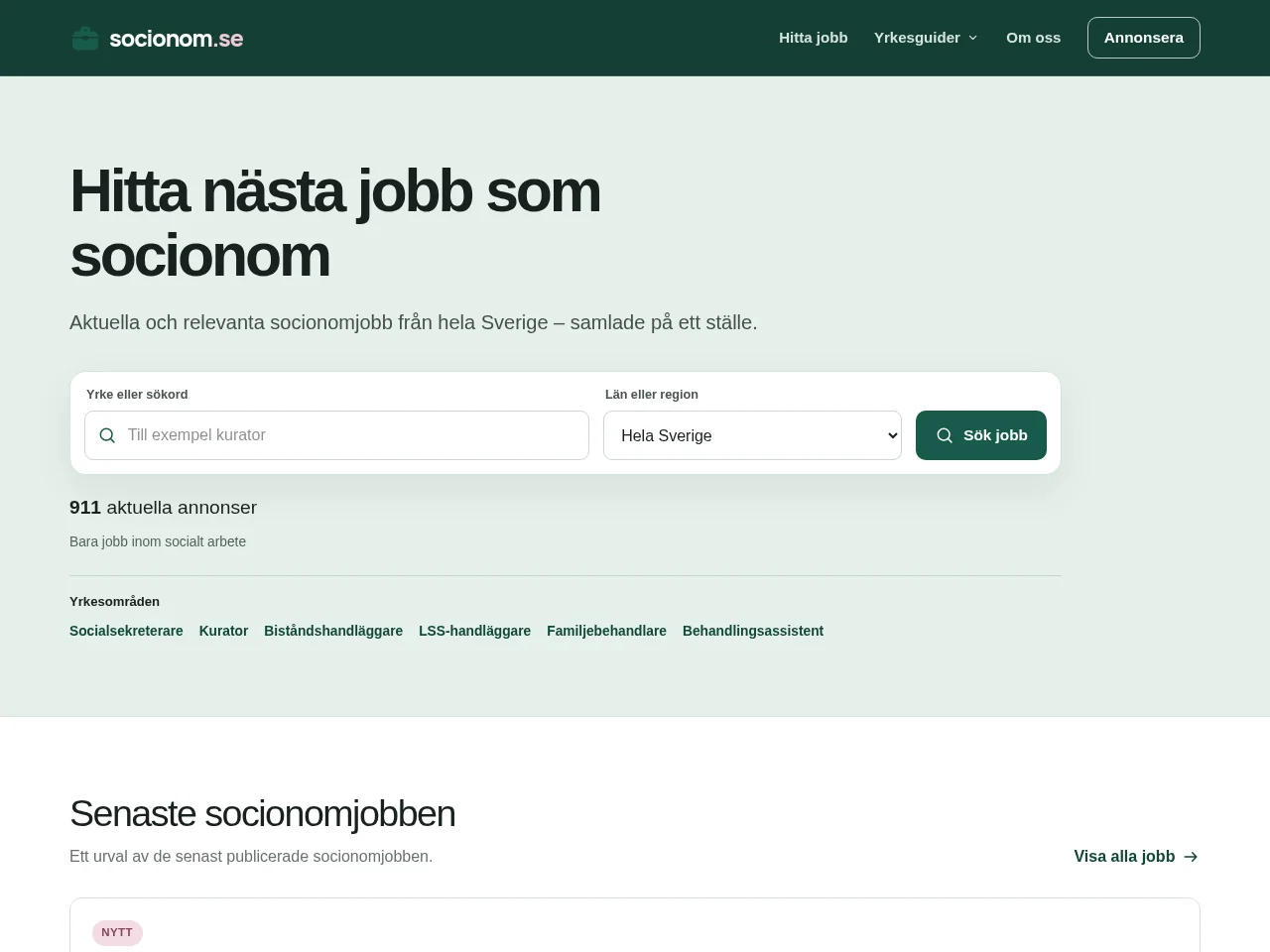 Socionom.se screenshot Socionom.se job board platform screenshot showing job search interface