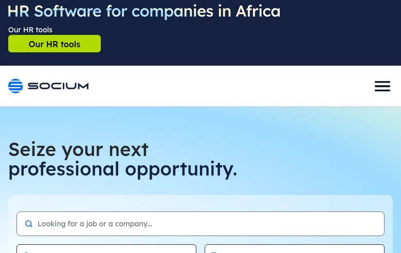 Socium job board platform screenshot showing job search interface