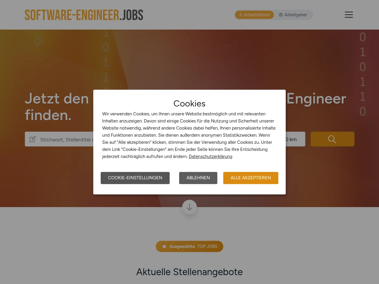 SOFTWARE-ENGINEER.JOBS job board platform screenshot showing job search interface