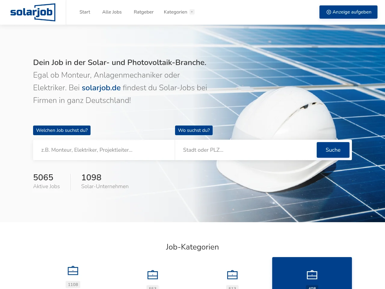 SolarJob job board platform screenshot showing job search interface