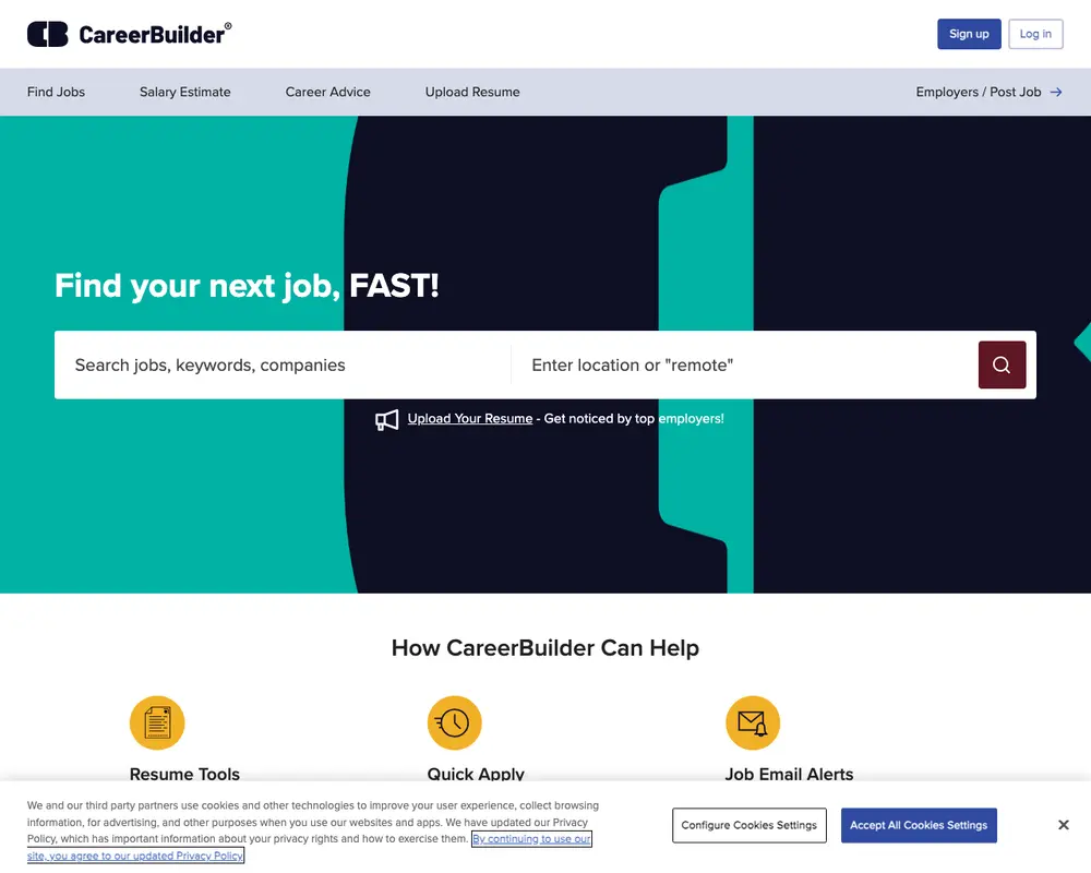 CareerBuilder job board platform screenshot showing job search interface