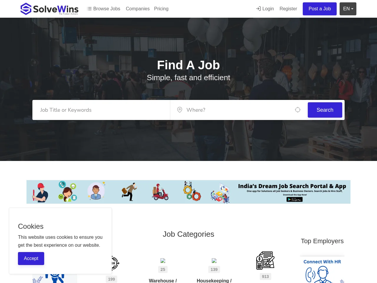 Solvewins screenshot Solvewins job board platform screenshot showing job search interface