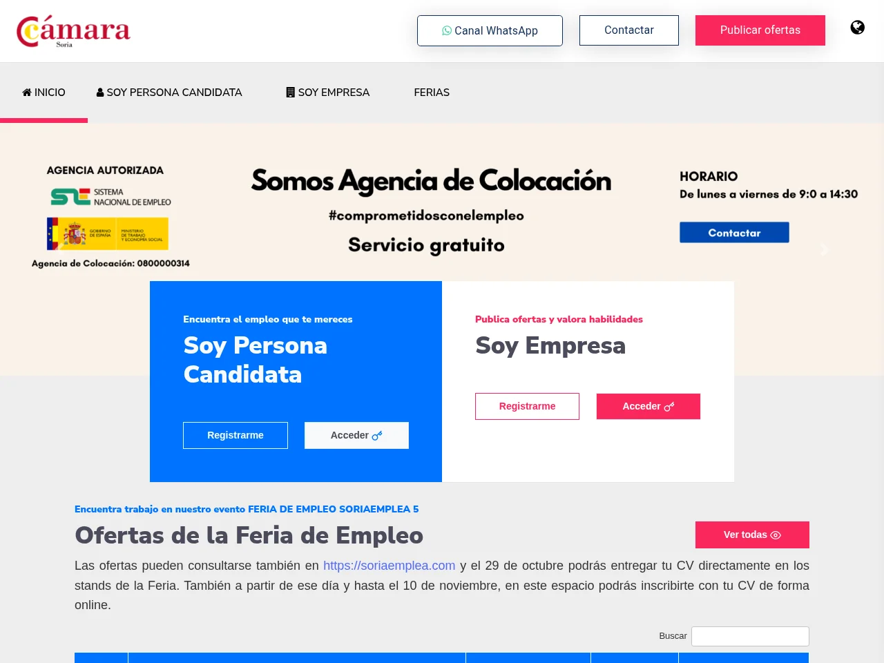 Emplea Soria job board platform screenshot showing job search interface