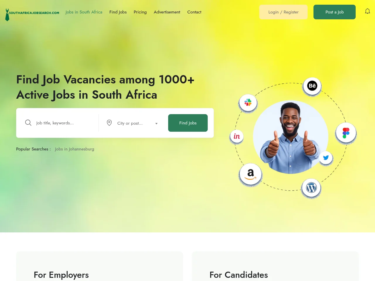 South Africa Job Search job board platform screenshot showing job search interface