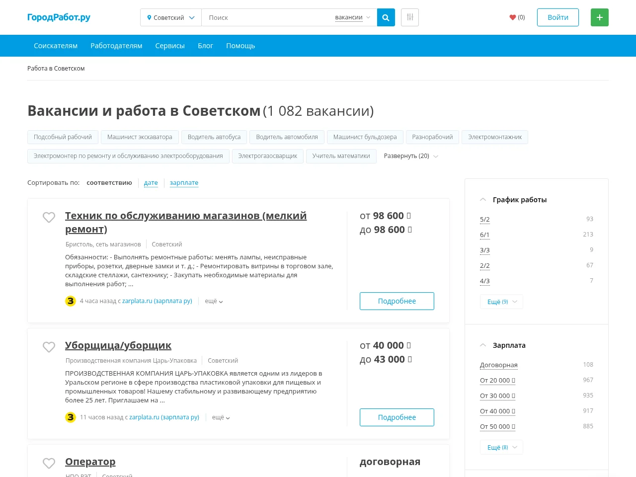 ГородРабот.ру website screenshot
