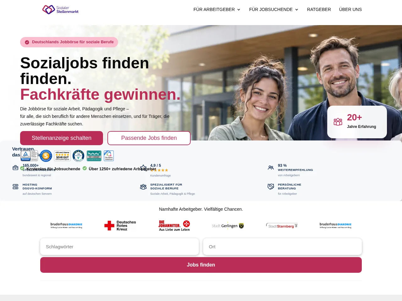 Sozialer-Stellenmarkt.de job board platform screenshot showing job search interface