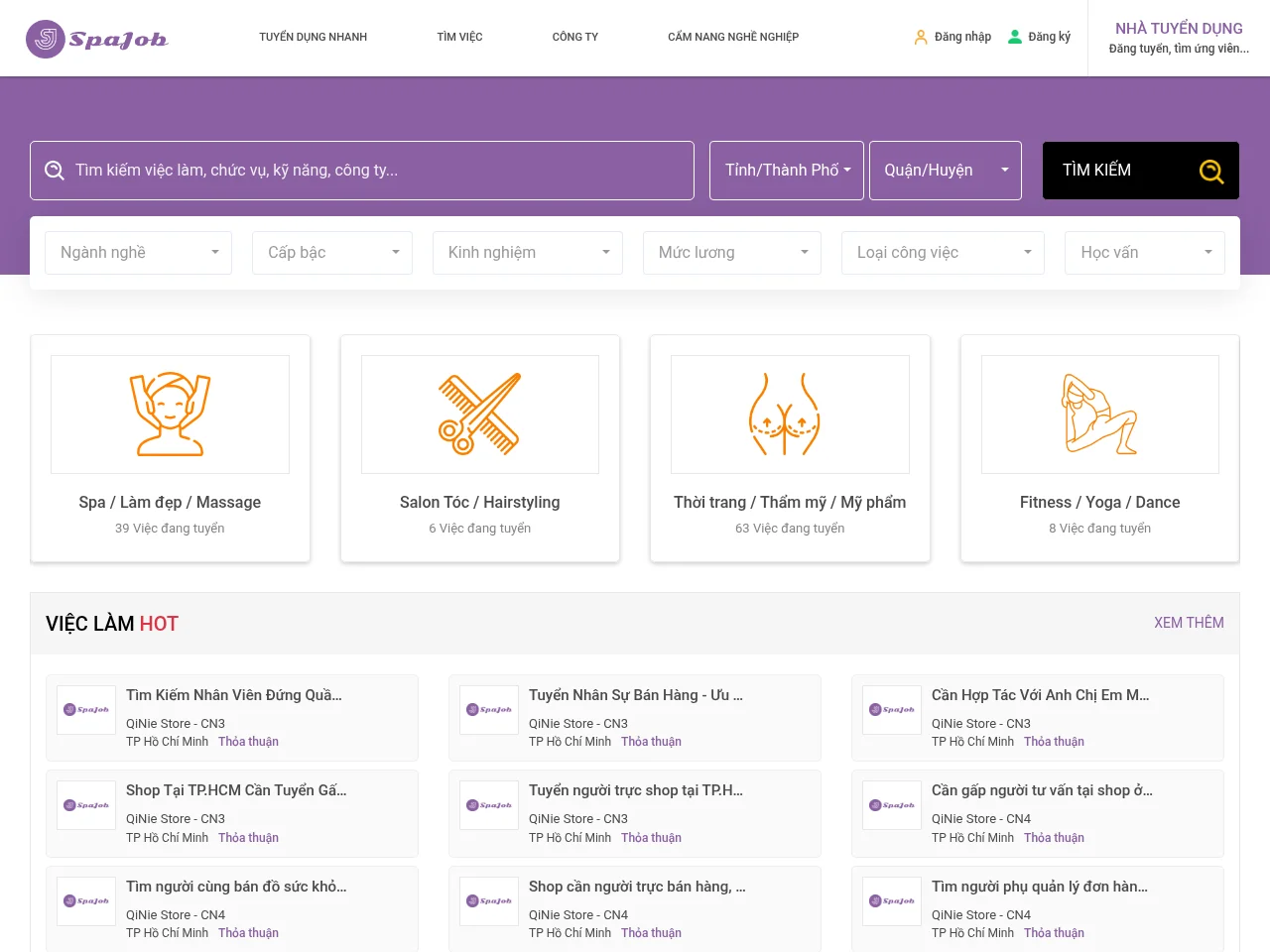 SpaJob job board platform screenshot showing job search interface