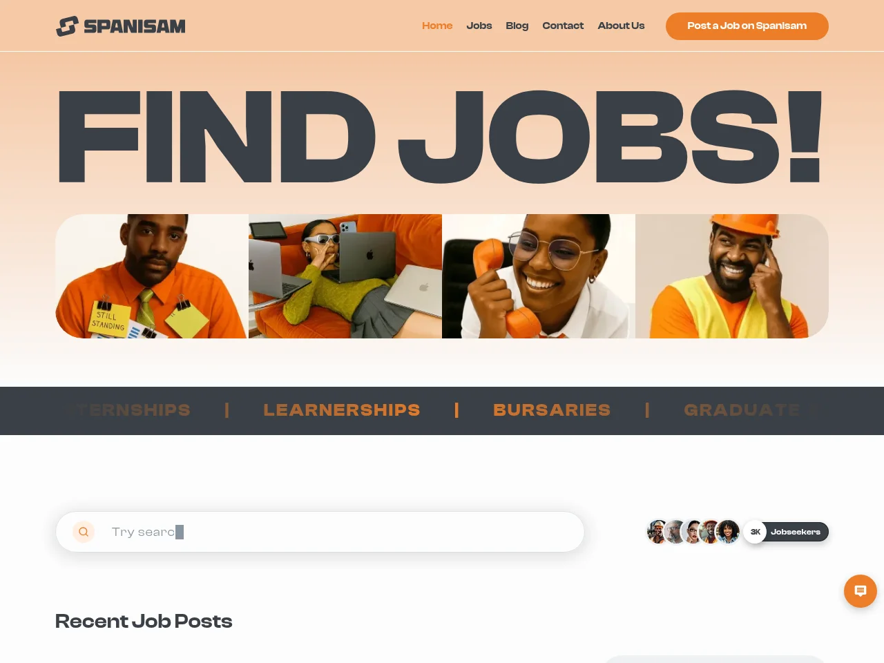 Spanisam screenshot Spanisam job board platform screenshot showing job search interface