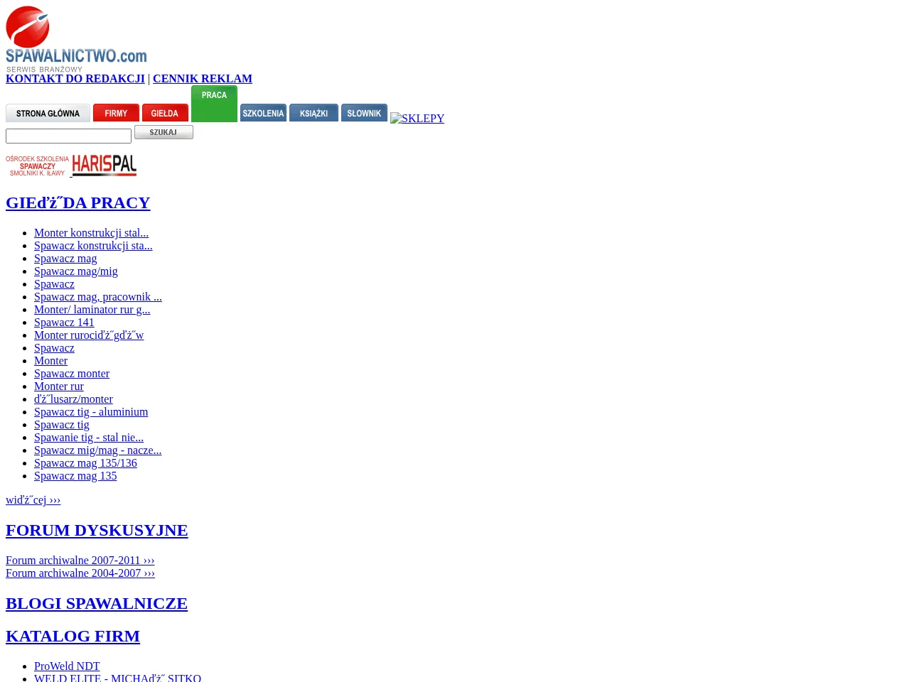 SPAWALNICTWO.COM.PL job board platform screenshot showing job search interface