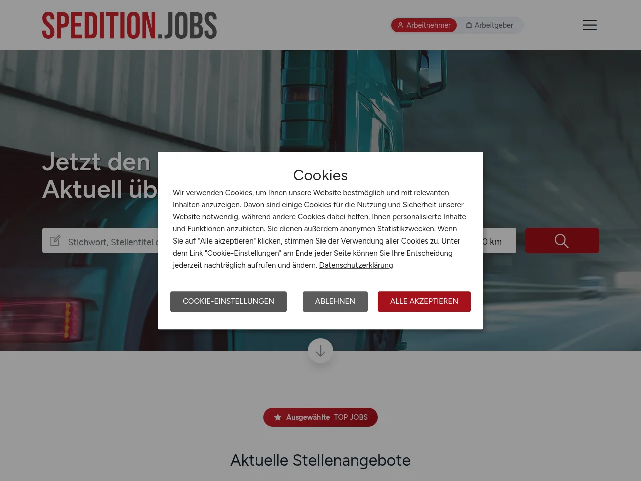 SPEDITION.JOBS job board platform screenshot showing job search interface