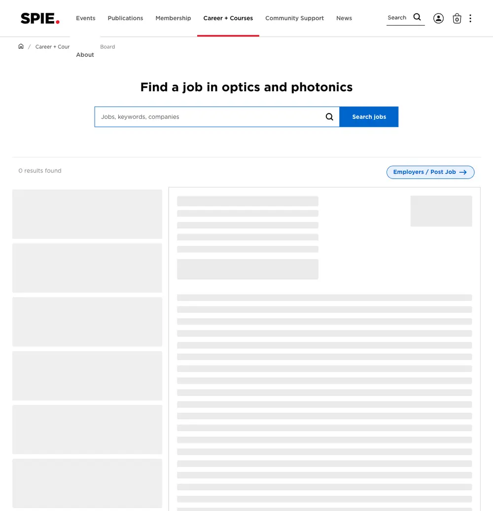 SPIE Career Center job board platform screenshot showing job search interface