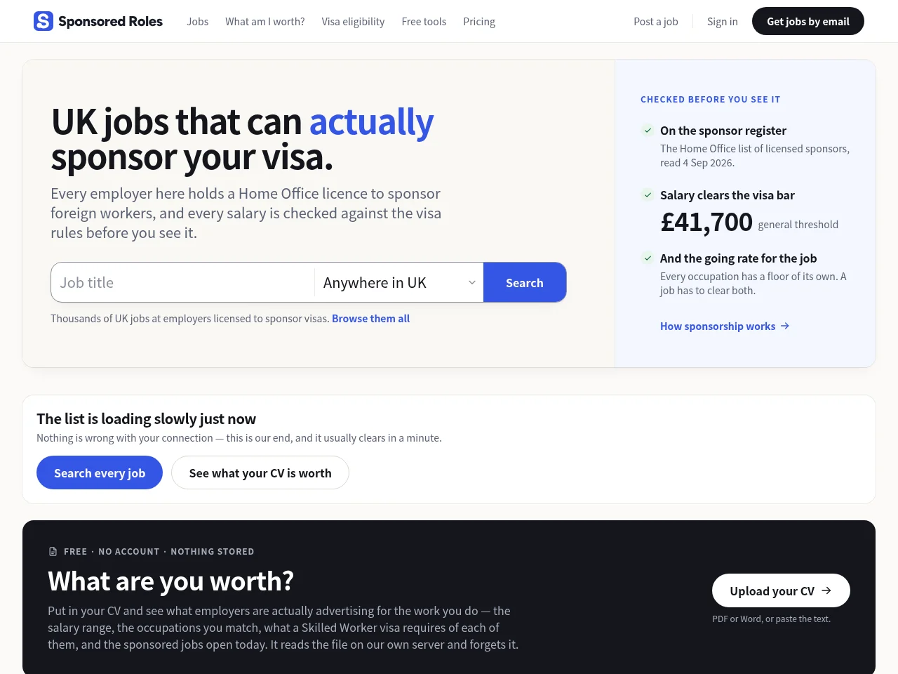 Sponsored Roles job board platform screenshot showing job search interface