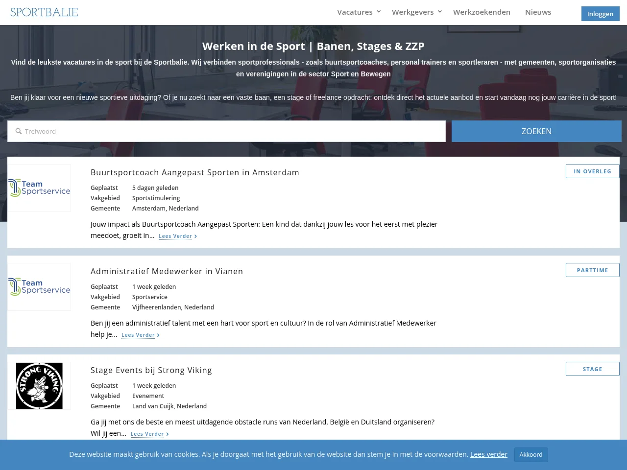 Sportbalie screenshot Sportbalie job board platform screenshot showing job search interface