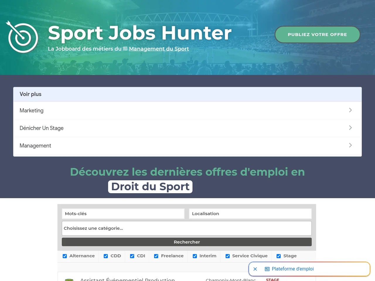 Sport Jobs Hunter screenshot Sport Jobs Hunter job board platform screenshot showing job search interface
