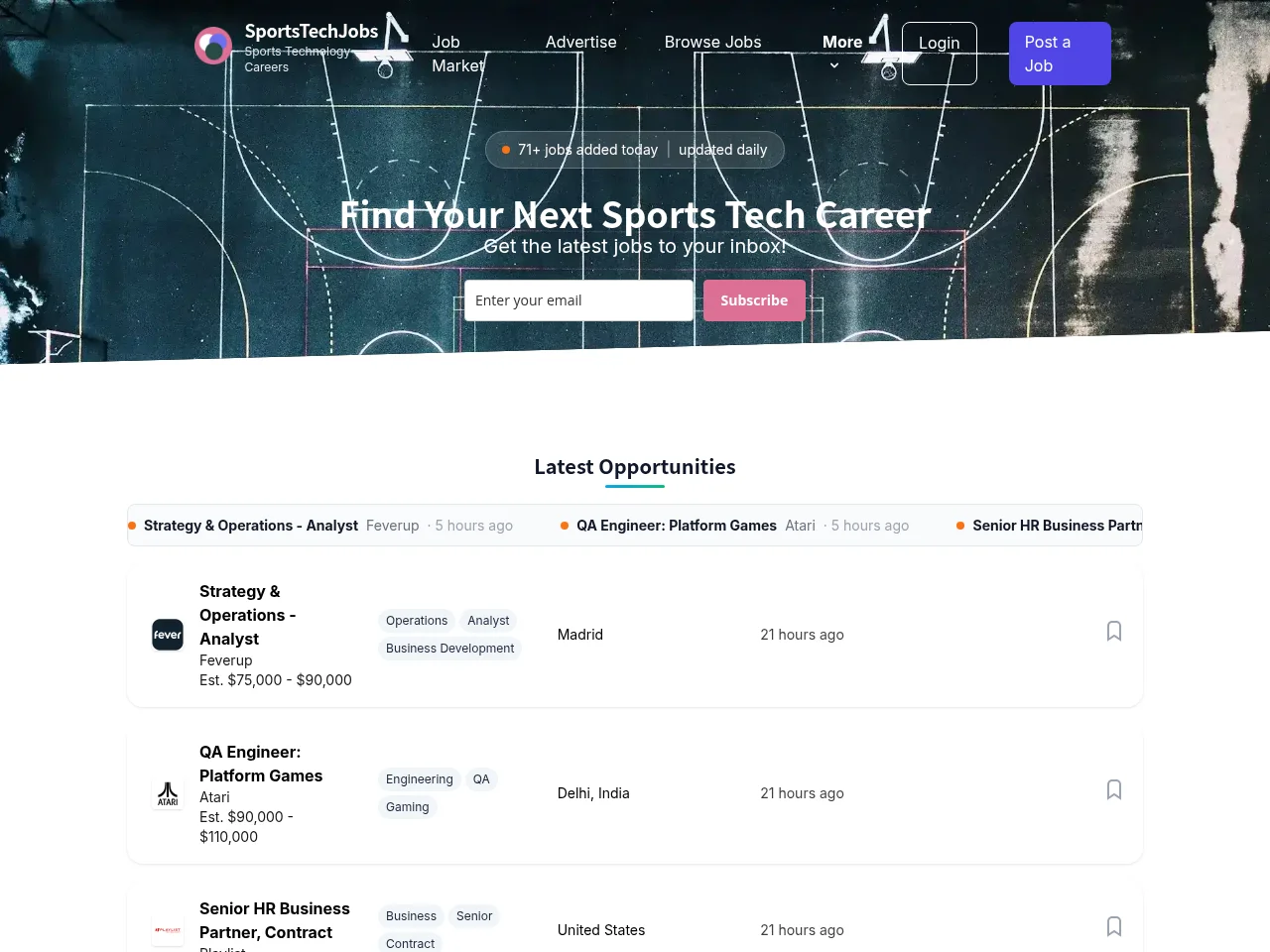 SportsTechJobs website screenshot