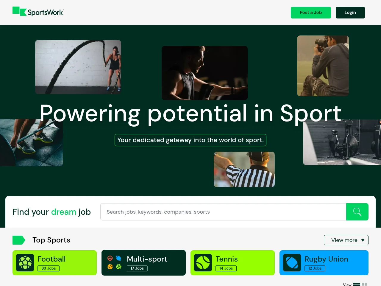 SportsWork.co screenshot SportsWork.co job board platform screenshot showing job search interface