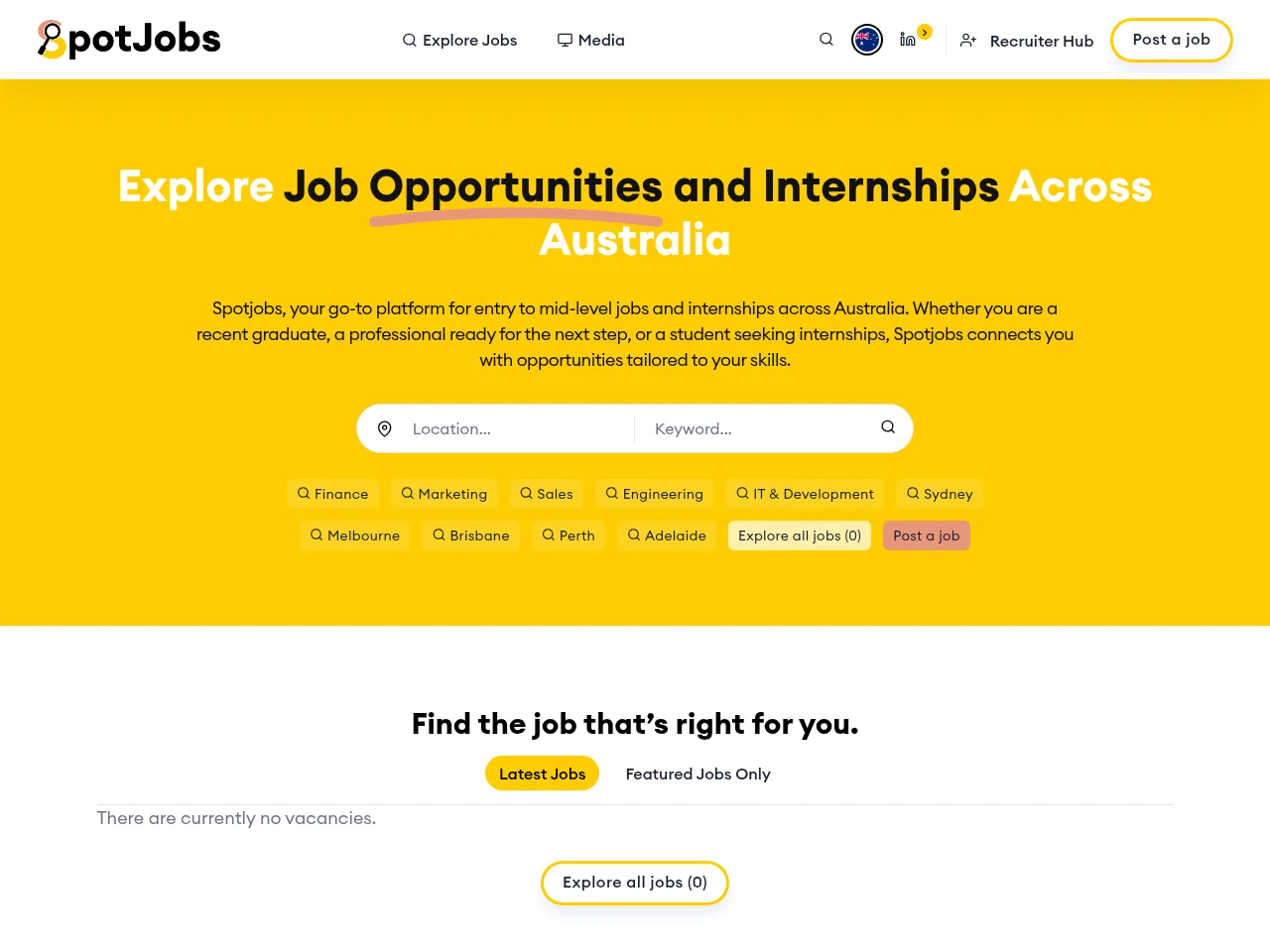 SpotJobs job board platform screenshot showing job search interface