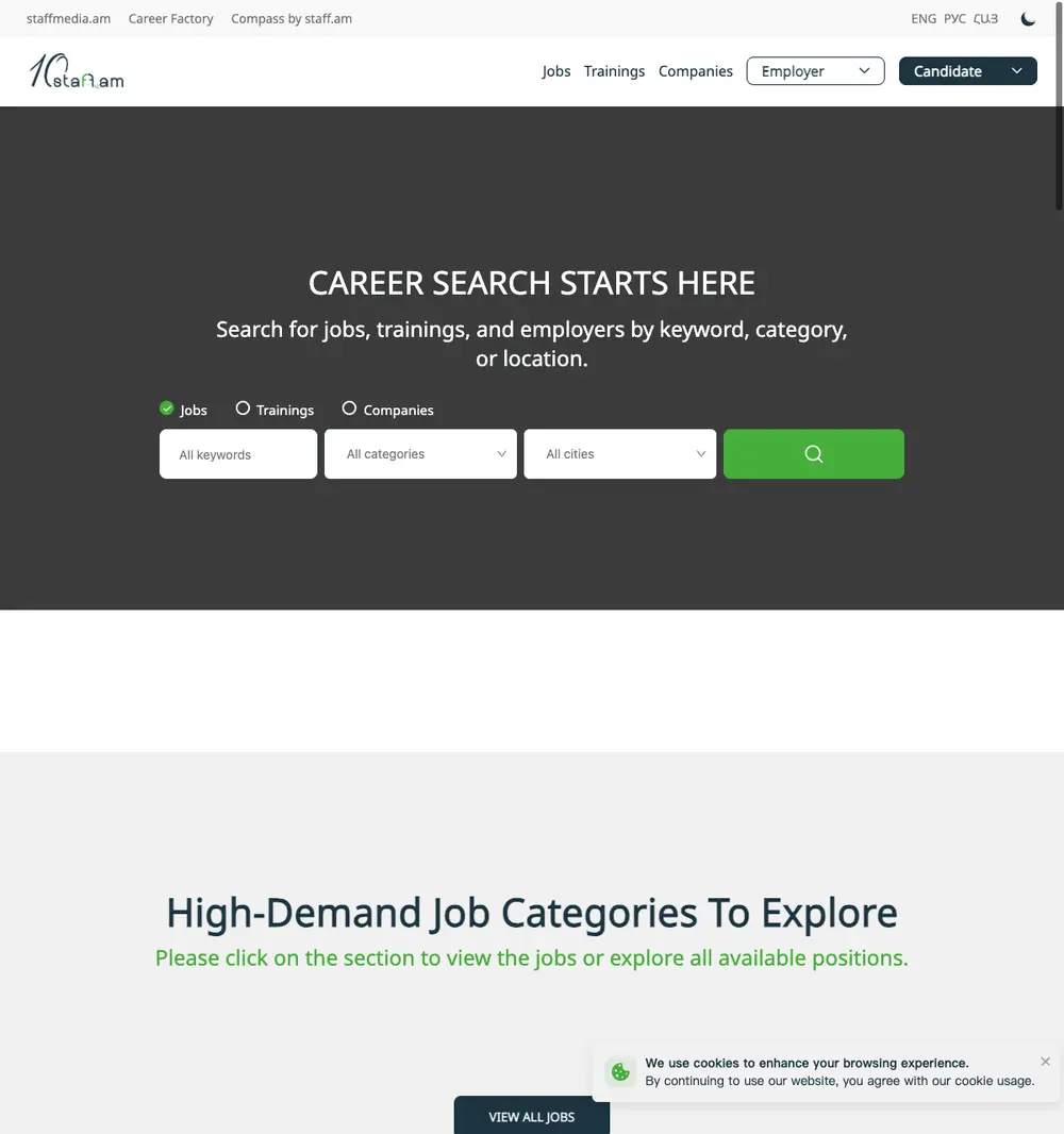 Staff.am job board platform screenshot showing job search interface