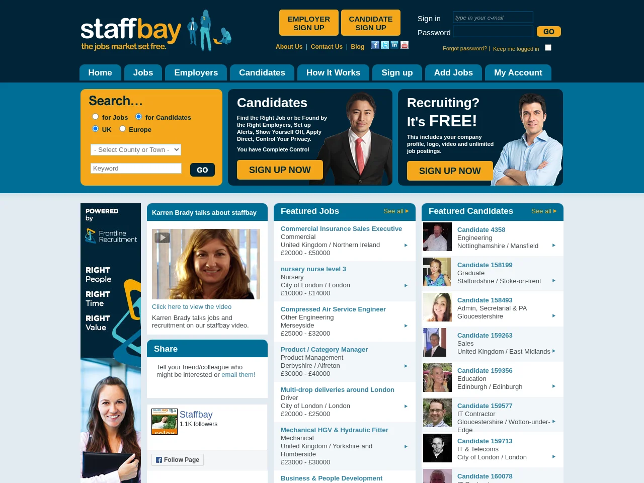 Staff Bay job board platform screenshot showing job search interface