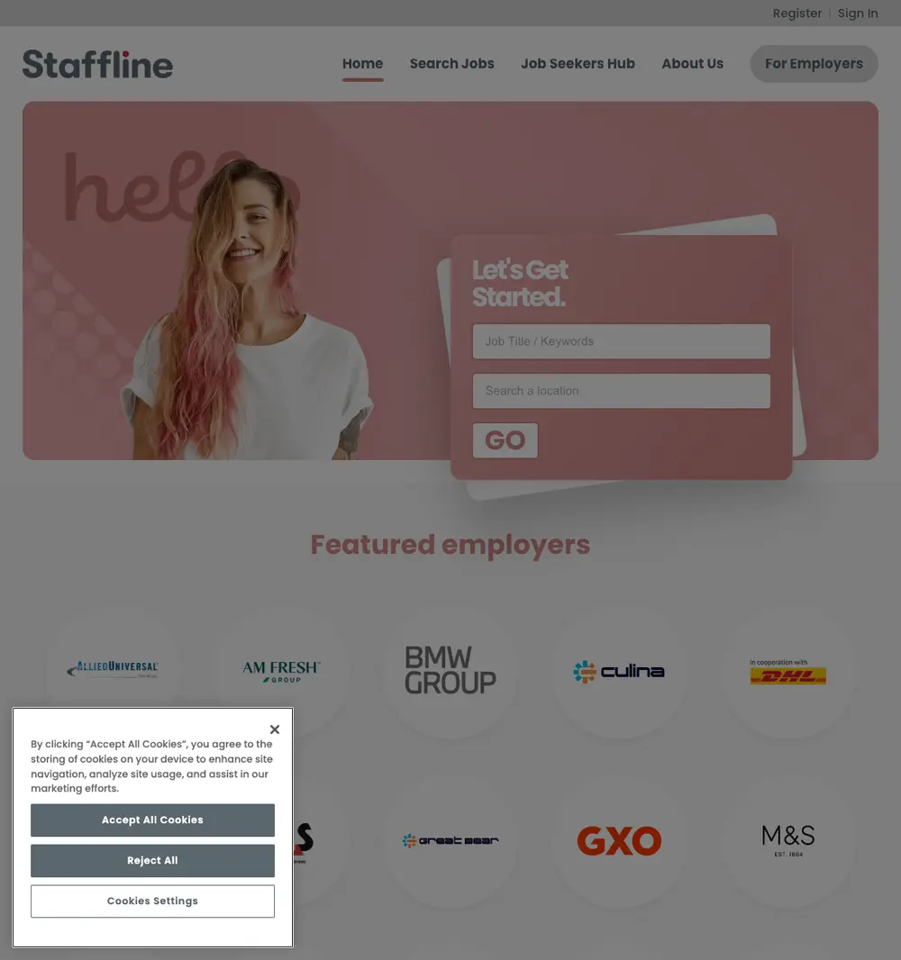 Staffline job board platform screenshot showing job search interface