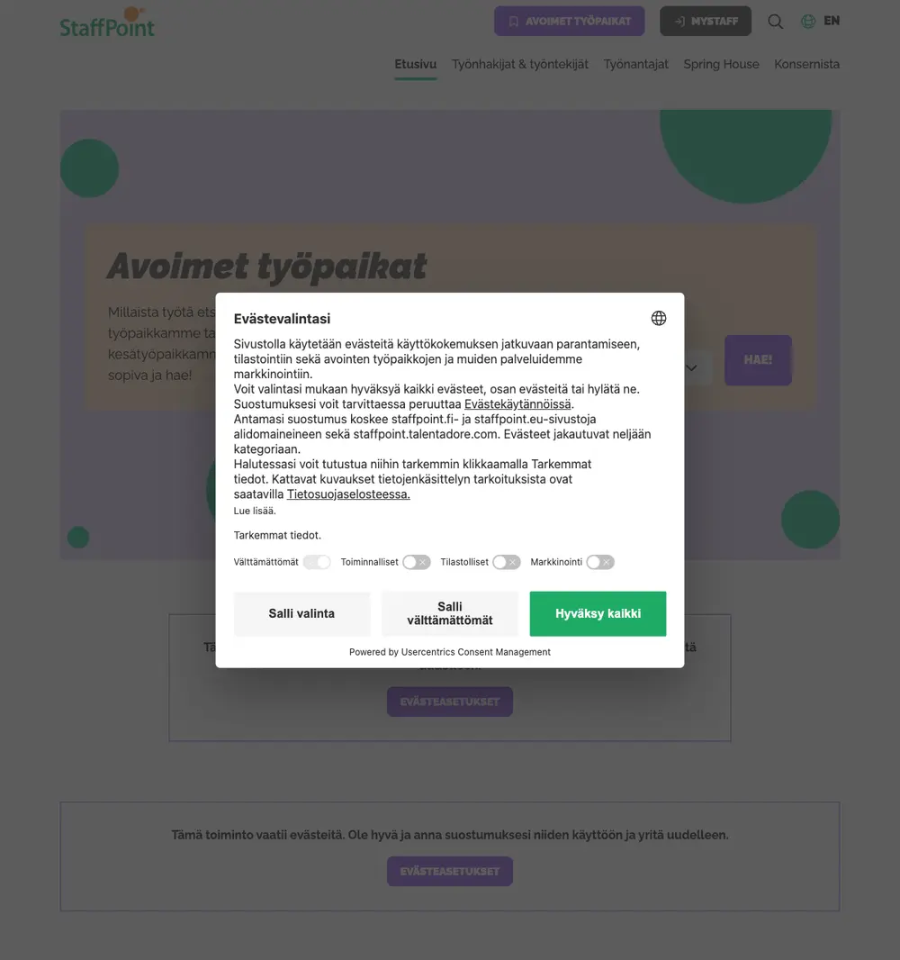StaffPoint job board platform screenshot showing job search interface