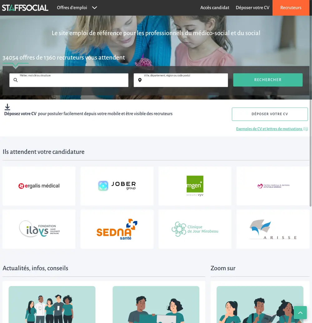 Staffsocial job board platform screenshot showing job search interface