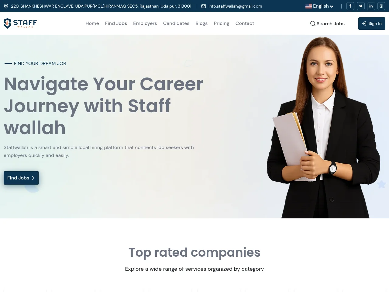 Staff Wallah job board platform screenshot showing job search interface