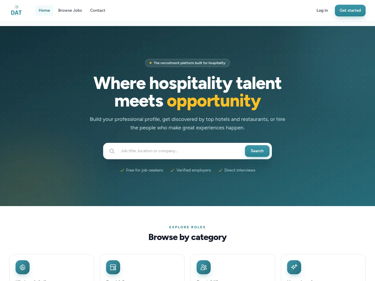 DAT Hospitality screenshot DAT Hospitality job board platform screenshot showing job search interface