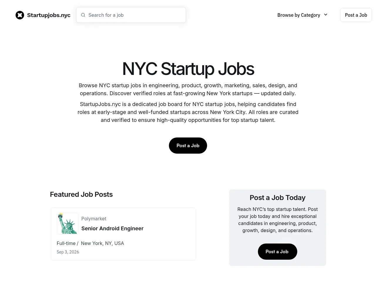 StartupJobs.nyc job board platform screenshot showing job search interface