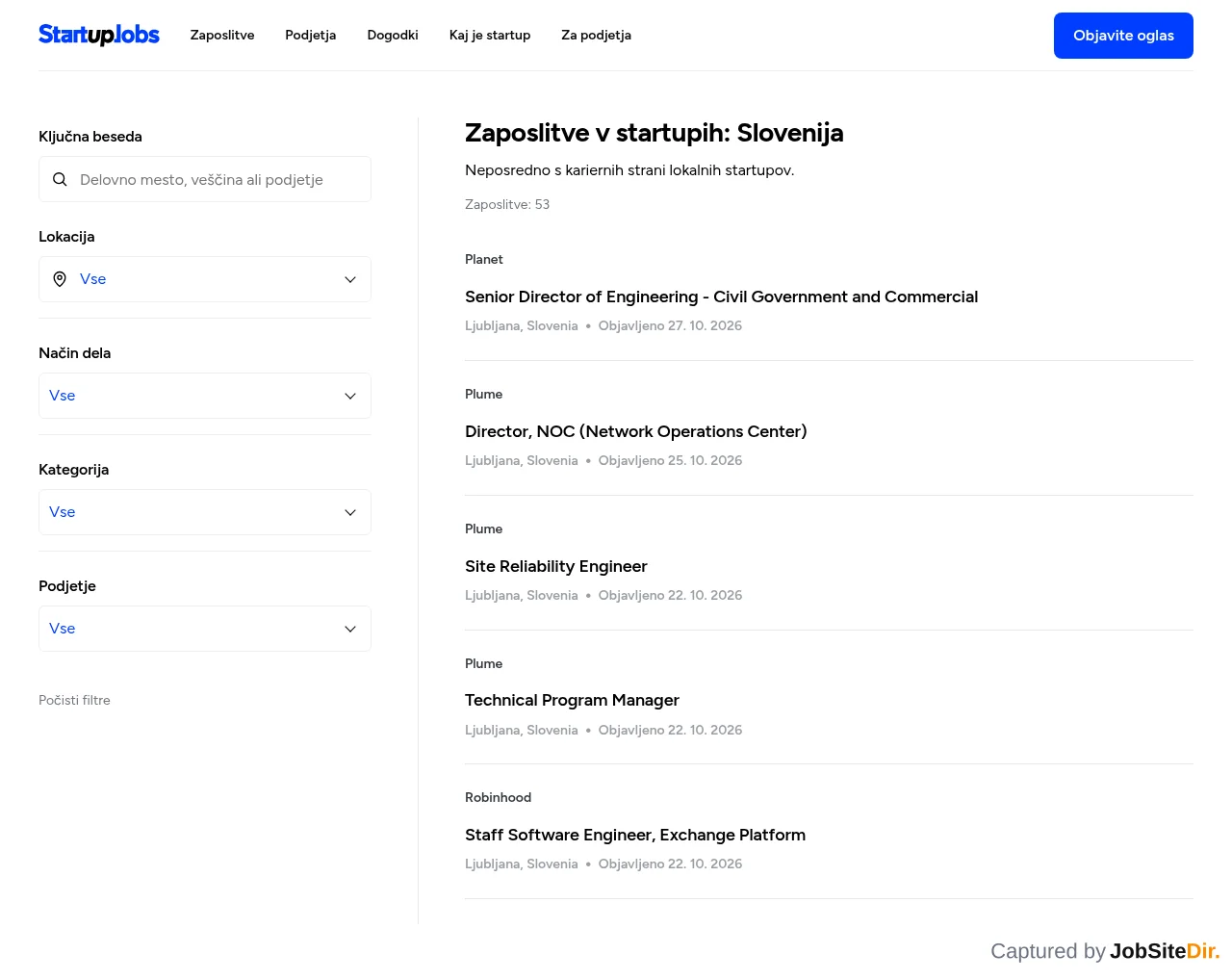 StartupJobs.si website screenshot