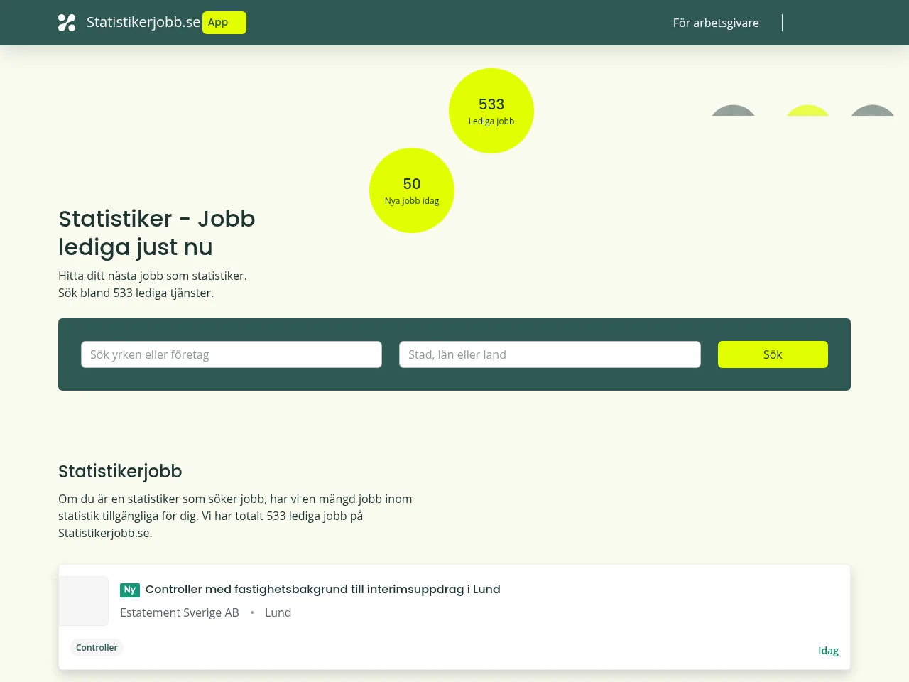 Statistikerjobb screenshot Statistikerjobb job board platform screenshot showing job search interface