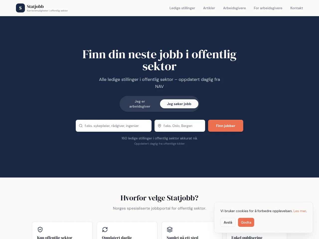 Statjobb job board platform screenshot showing job search interface