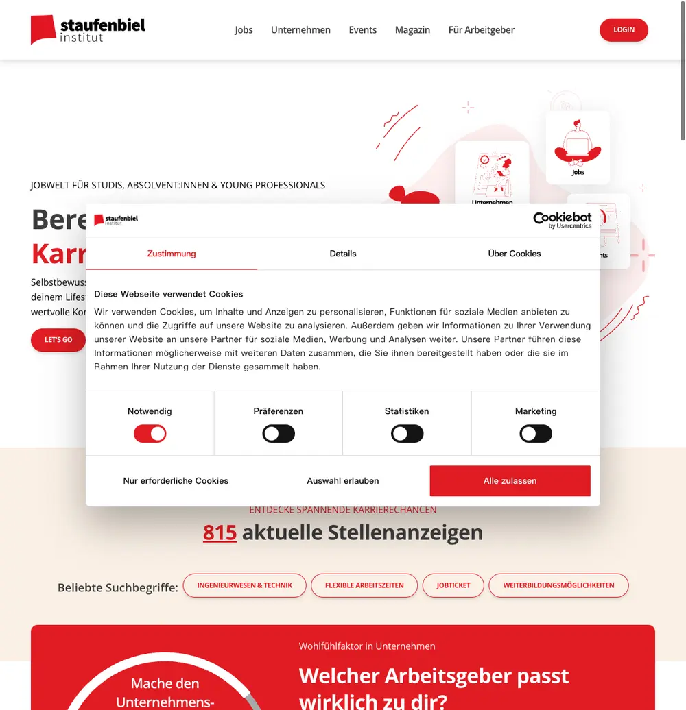Staufenbiel Institut job board platform screenshot showing job search interface