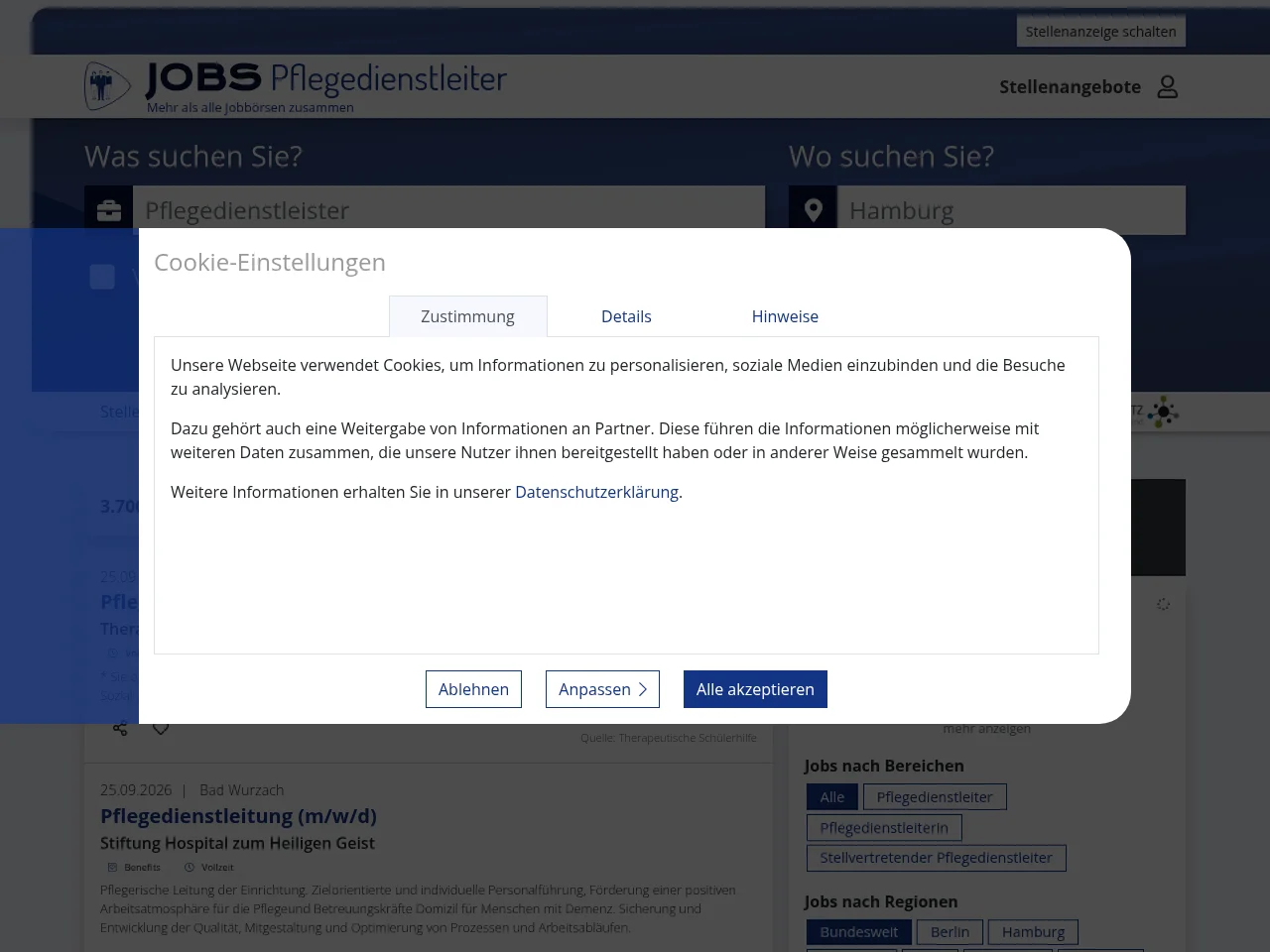 stellenangebote-pflegedienstleiter.de screenshot stellenangebote-pflegedienstleiter.de job board platform screenshot showing job search interface