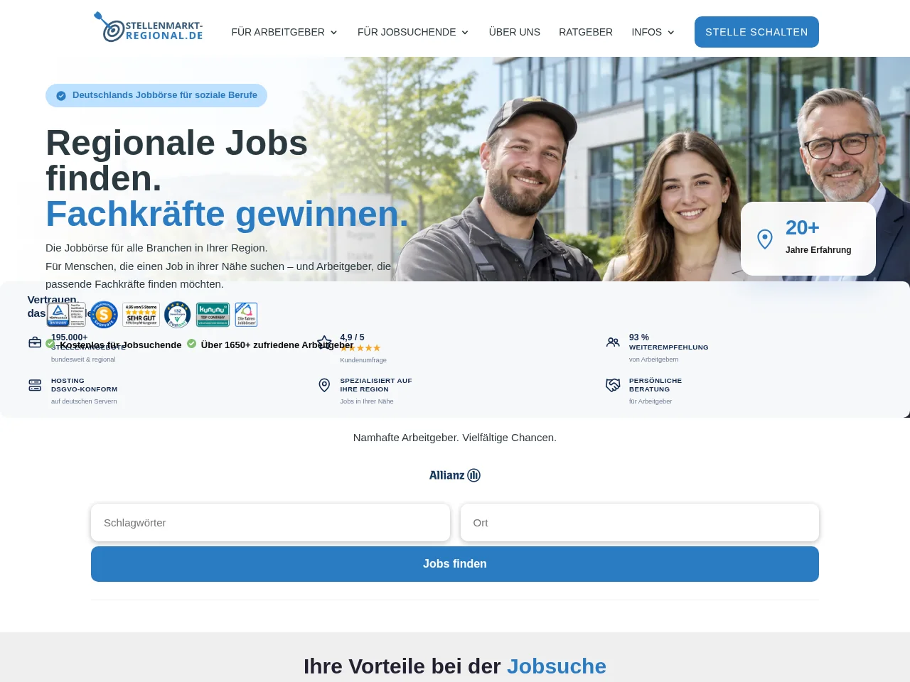 Stellenmarkt Regional job board platform screenshot showing job search interface